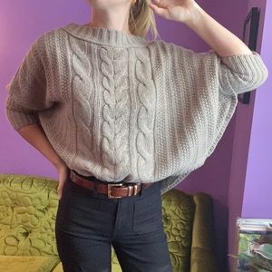 Oversized Batwing Knit Sweater, Oatmeal, Small